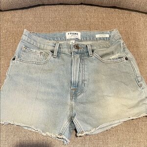 Frame Denim Light Blue High-Rise Raw Hem Jean Shorts